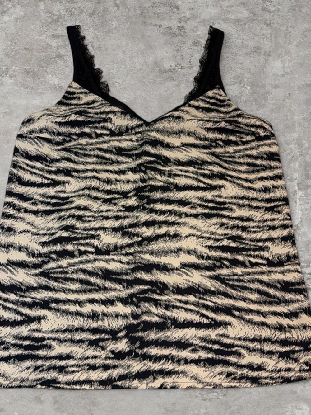 Express Zebra-Print Lace-Trim Tank in Black & Cream Size XS